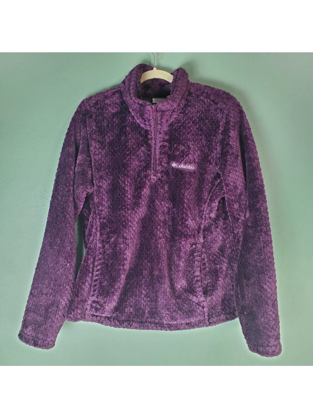 Columbia Womens Purple 1/4 Zip Sherpa Fleece Pullover Lightweight Jacket Large